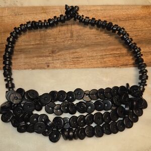 Black Wood Bead Button Necklace